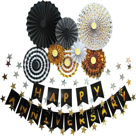 Happy Anniversary Banner Party Hanging Paper Fans Decoration {1}
