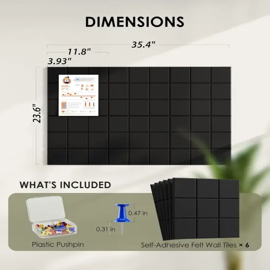 Nine-Grid Cork Board 36" x 24" Self-Adhesive Pin Board, 6 Pack Black Felt Bulletin Board {4}