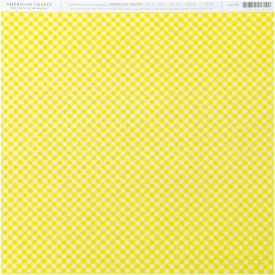 American Crafts Everyday Single-Sided Cardstock 12"X12"-Yellow Gingham {1}