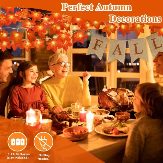 20FT Fall Decor - 2 Pack Fall Leaves Garland with Lights Banner {2}