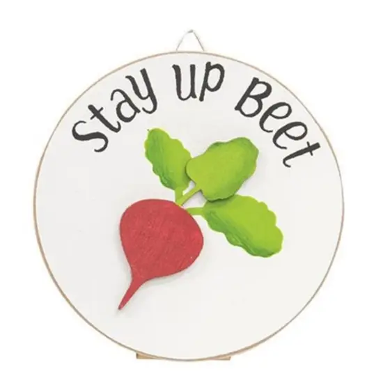 4" Mini Round Wood Signs with Easel Stand Cute Beet and Pea Pun Decor for Kitchen or Shelf 2 Asstd. {3}