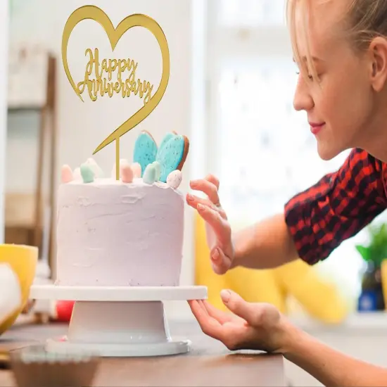 Happy Anniversary Gold Acrylic Cake Toppers {5}
