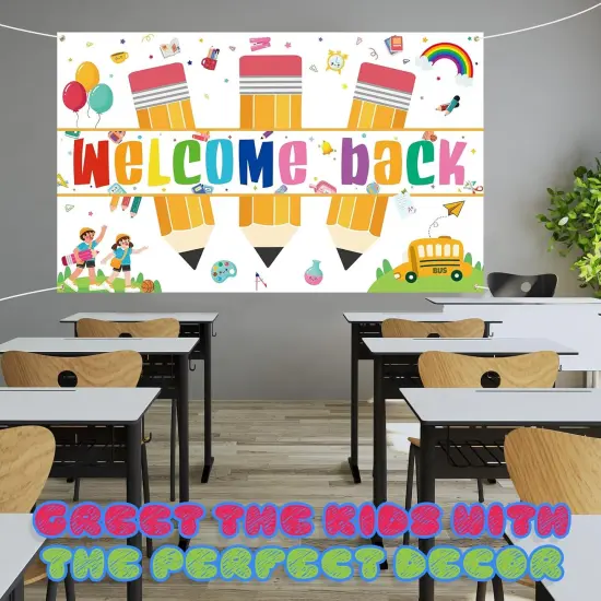 4 Pcs Welcome to School Banner First Day of School Photo Backdrop Welcome Back Sign {4}