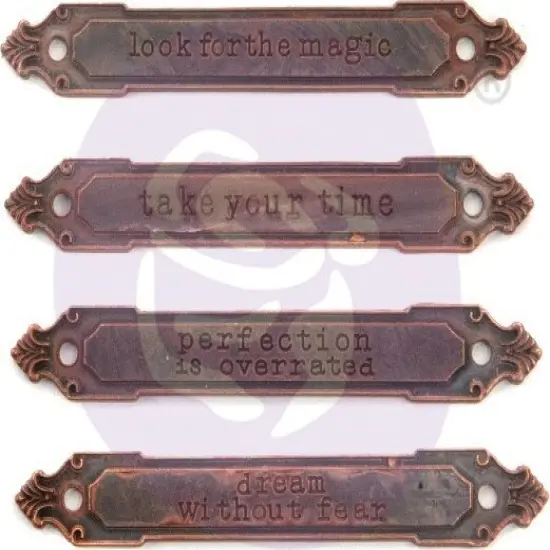 Finnabair Mechanicals Metal Embellishments-Rusty Labels 4/Pkg {3}