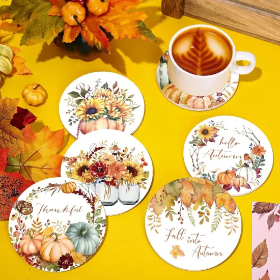 6Pcs Fall Coasters with Holder {3}