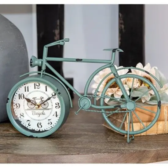 Farmhouse Blue Bicycle Table Clock Vintage Style Freestanding Home Decor {2}