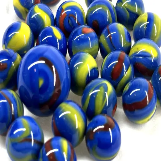 25 Glass Marbles MOLECULE Blue/Yellow/Red game Shooter Swirl {3}