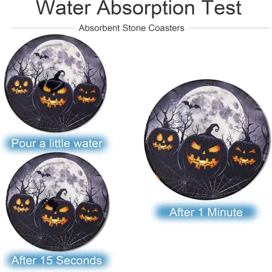 Halloween Black Round Drink Coasters Set of 6 with Holder {3}