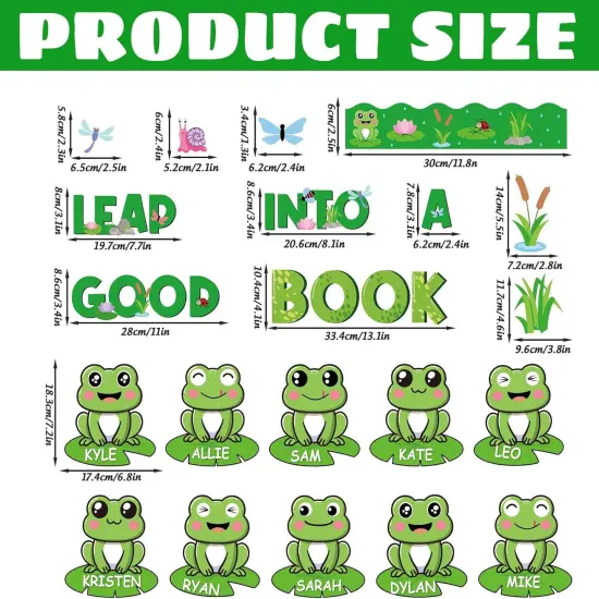62Pcs Frog Bulletin Board Decor Set Green Back to School Paper Cutout {2}