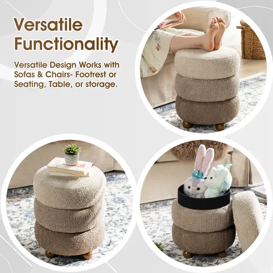 Modern Gradient Upholstered Storage Ottoman or Accent Stool with Rubberwood Ball Feet Blue {8}
