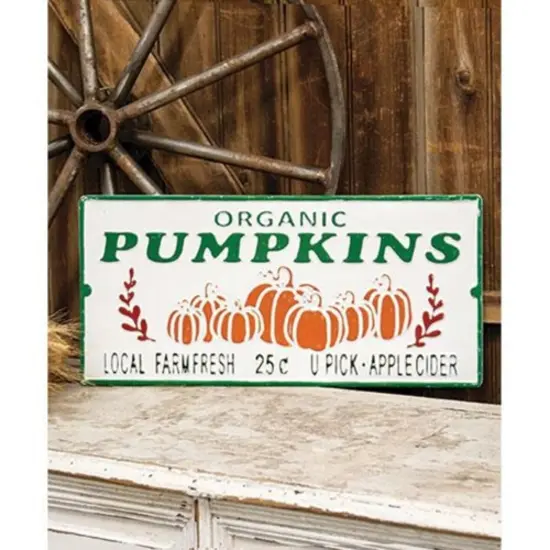 Multi-Color Embossed Metal Fall Sign with Organic Pumpkin Graphics and Keyhole Hangers for Wall Decor {2}