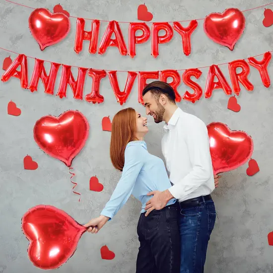 2 Set 16 Inch Happy Anniversary Balloons Letters Banner {5}