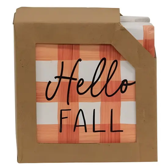 Fall Gingham Resin Coaster Set &ndash; Set of 4 Autumn Themed Drink Coasters with Cork Backing & Plaid Designs {6}