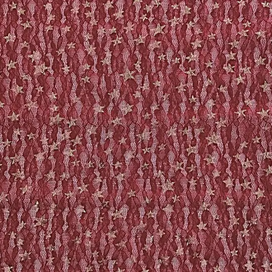 1 Yard Dark Wine Lace Fabric with Gold Foil Stars, 50/52" Wide, Stretch Apparel Material {2}