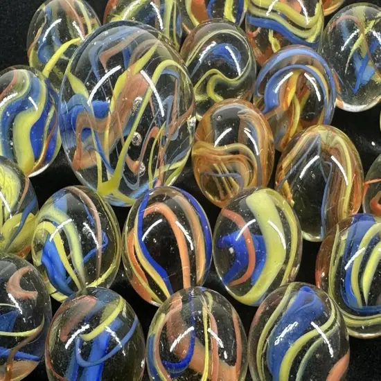 25 Glass Marbles ATOM Red/Yellow/Blue Streamer Fiesta game Shooter {3}