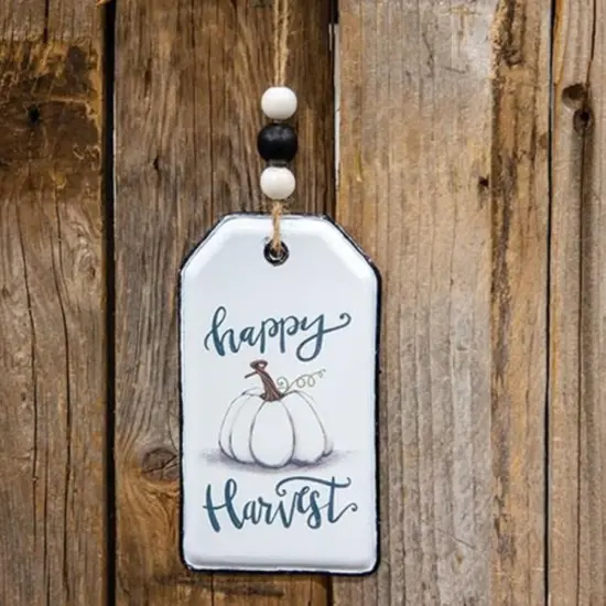 Farm Fresh Pumpkin Enamel Beaded Tag with Decorative Jute Hanger Happy Harvest {4}
