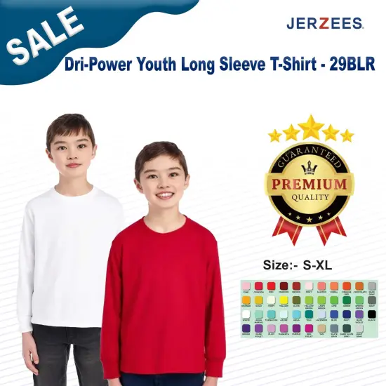 JERZEES&reg; Dri-Power Youth Crew Neck Long Sleeve T-Shirt Black {2}