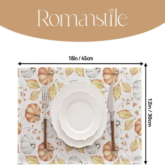 Set of 4 Orange Fall Pumpkin Placemats - 12x18 Inch {4}