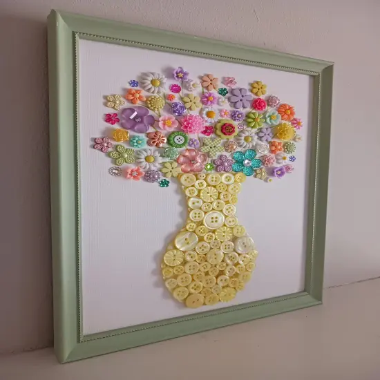 Flower Button Art Bundle | 75+ Assorted Flower Buttons + Yellow Fillers | Craft & DIY Decor Kit (8&rdquo; x 10&rdquo; Frame Size) {2}