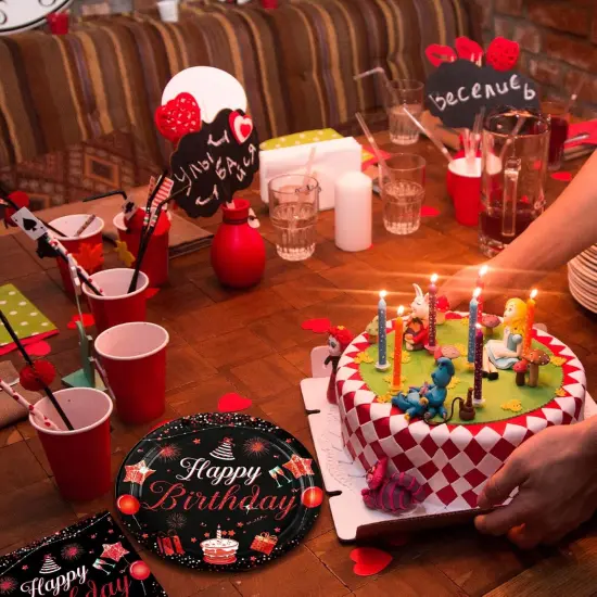 40 PCS Happy Birthday Decorations for Men Women Red and Black Birthday Party Decorations Included 20 Plates and 20 Napkins Red Party Tableware Set for Happy Birthday Party Supplies {5}
