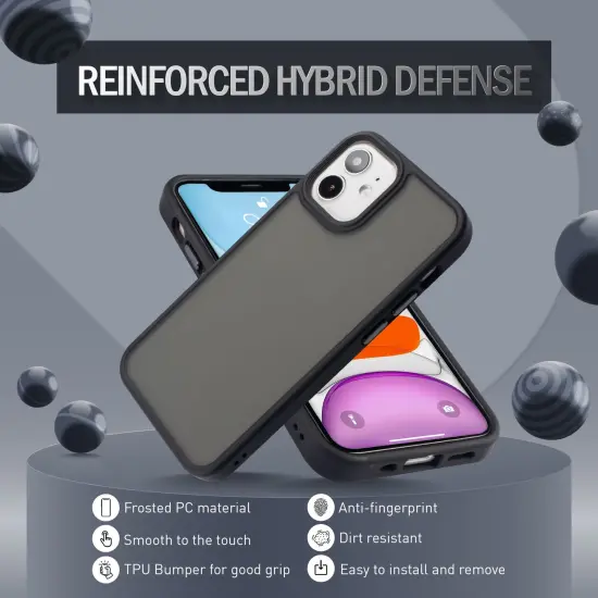 Insten Compatible with iPhone 12 Mini Case 5.4 inch, Translucent Matte Hybrid Hard Back Flexible TPU Bumper, Anti-Shatter Anti-shock Drop Protection, Wireless Charging, Black {6}