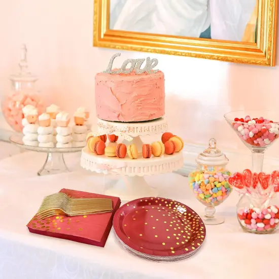 Red and Gold Party Supplies,Serves 35 Guests 7" Red Paper Plates Napkins,Birthday Plates and Napkins for Wedding Graduation {4}