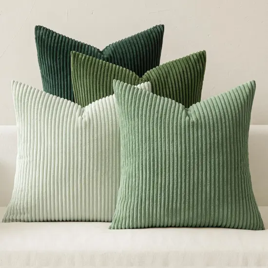 Spring Boho Farmhouse Sage Green Throw Pillow Covers 18x18 Inch Set of 4 Mordern Nordic Cushion Covers Soft Corduroy Home Decor for Couch Bed Sofa Living Room Forest Green {1}