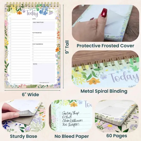 Spiral-Bound Daily To-Do List Pad, 6" x 9", Garden Party {4}