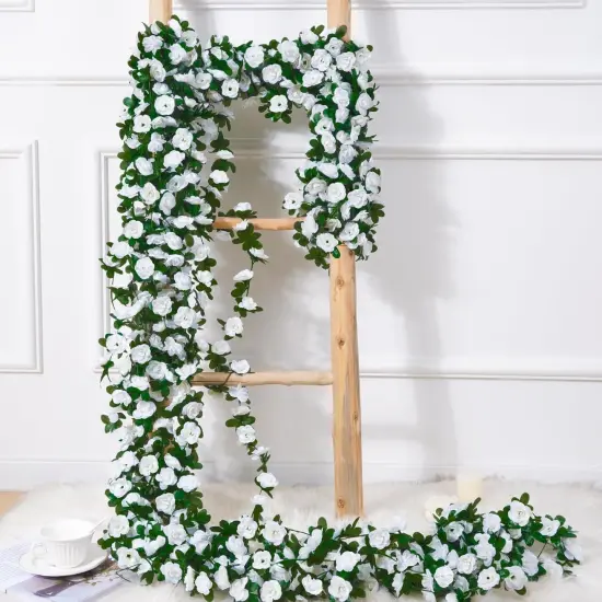 2Pcs 16.4Ft Flower Garland Artificial Spring Rose Vines {5}