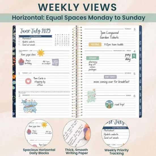 bloom daily planners 2025-26 Academic Planner, Soft Cover, 5.5" x 8.25", Garden Party, Navy {5}