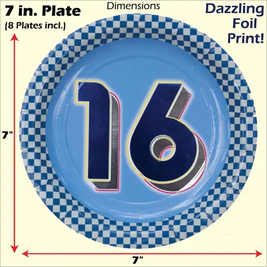 Boys 16th Birthday Party, 8 Plates with Deluxe Foil Printing. {2}