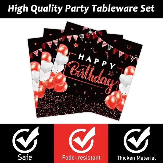 96 Pieces Red and Black Tableware Set Confetti Sprinkles Happy Birthday Party Decorations Table Decors for Men Women Plates Napkins Forks for 24 Guests {4}