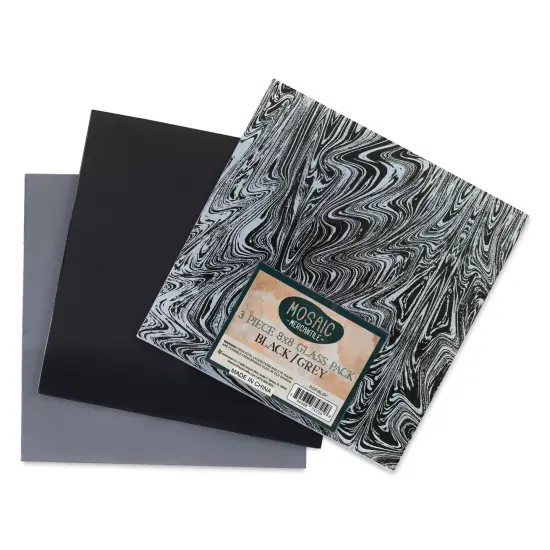 Mosaic Mercantile Opalescent Glass Pack - Black and Grey, 8" x 8", Pkg of 3 {1}