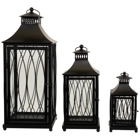 Northlight Lattice Style Metal Candle Lanterns - 22.75" - Black - Set of 3 {5}