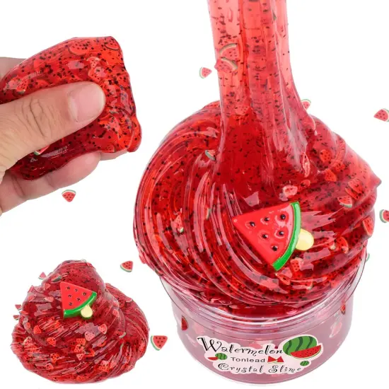 Watermelon Crystal Clear Slime with Glitters Premade(Red) {5}