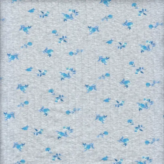 1 Yard 93% Polyester 7% Spandex Cotton-Style Pointelle Ditsy Floral Digital Print Fabric 58/60" Width H.GREY/BLUE {3}