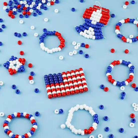 1000+ Pony Beads 9mm Patriotic Acrylic Red White Blue Beads for 4th of July {2}