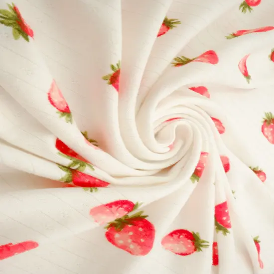 1 Yard 93% Polyester 7% Spandex Cotton-Style Pointelle Strawberry Print Fabric 58/60" Width PINK {2}