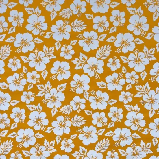 1 Yard Hibiscus Flower Polyester Fabric, 60 Inch Wide Floral Print Material Yellow {1}