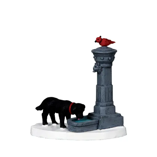 Lemax Water Fountain with a Puppy taking a drink {1}