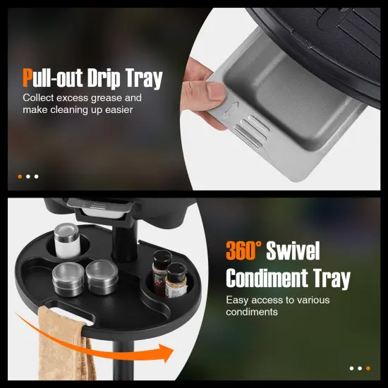 Aluminum Electric Grill with Hood, Non-Stick Plate and Condiment Tray Red {6}