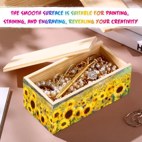 6 Pcs Unfinished Wood Boxes with Slide Lid, 8 x 4 x 3.15 Inch Small Rectangle Wooden Storage Box for Craft DIY Birthday Party Favor Gift Supplies(Wood Color) {5}