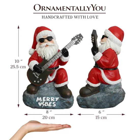 Merry Vibes Rockstar Santa Christmas Figurine, 10" Rock n Roll Lover Gift Garden Statue {3}
