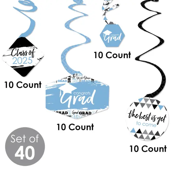 Big Dot of Happiness Light Blue Graduation Class of 2025 Decorations Hanging Swirls - Set of 40 {6}
