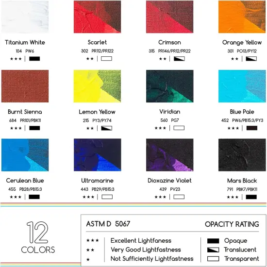 Heavy Body Acrylic Paint - Basic 12 x 60ml (2 oz) Color Paint Set for Adults - Rich Pigment Art Craft Paints for Fabric Rock Canvases {2}