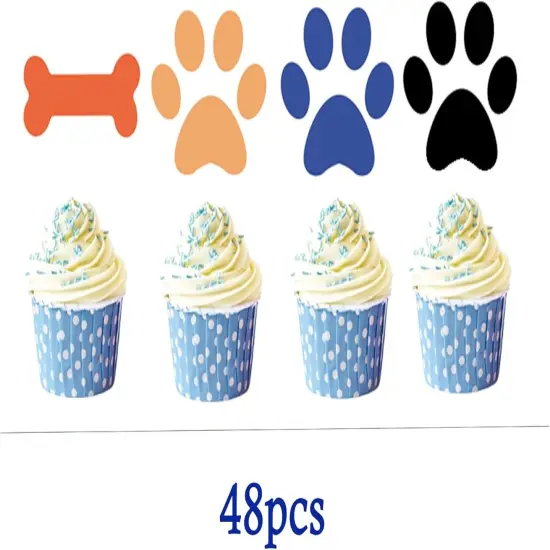 48 Pcs Blue Paw Cupcake Toppers for Baby Shower, Birthday Parties {2}