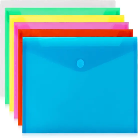 Clear Plastic Envelopes - 6 Pack Poly Plastic Envelope Folders with Closure A4 Letter Size Waterproof Reusable 6 Colors Ideal for School Office Home Documents Photo Puzzles Organization {1}