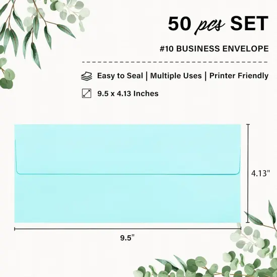50 Pack #10 Business Envelopes, Self Seal Standard Light Blue Envelopes for Secure Business & Legal Mailing, Office, Checks, Letter, Invoices, 4 1/8 x 9 1/2 Inches {2}
