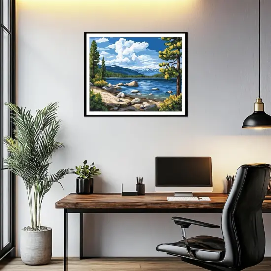 Tahoe Lake Paint by Number for Adults, California Scenery Paint by Number Acrylic DIY Oil Canvas Painting, Home Gift Travel Wall Decor {2}
