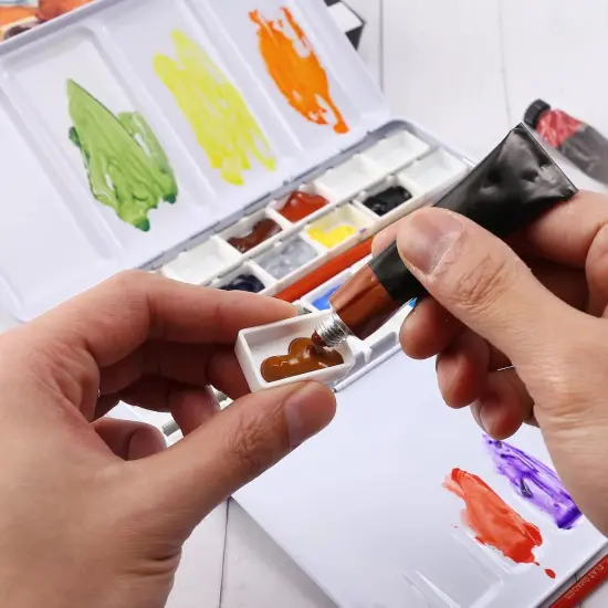 Empty Watercolor Palette, Empty Watercolor Tin with Fold Out Palette, Large Colorful Watercolor Tray Palette with 28 Empty Full Pans for Plein Air Painting and Sketching {2}